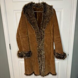 Marvin Richards Vintage Brown Suede Faux Fur Trimmed Coat Size Medium GUC